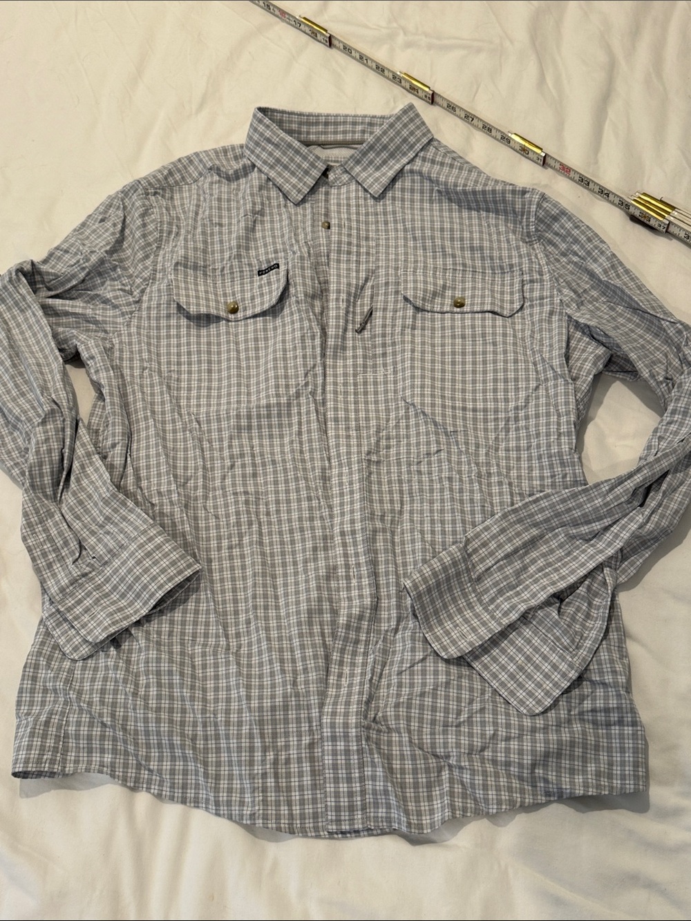 Men's Long-Sleeve Button-Up Plaid Shirt - Light Gray/Blue